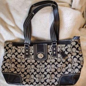 Vintage Black and Grey Coach Tote Bag